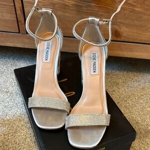 Steve Madden Silver Rhinestone Ankle-Strap Heels